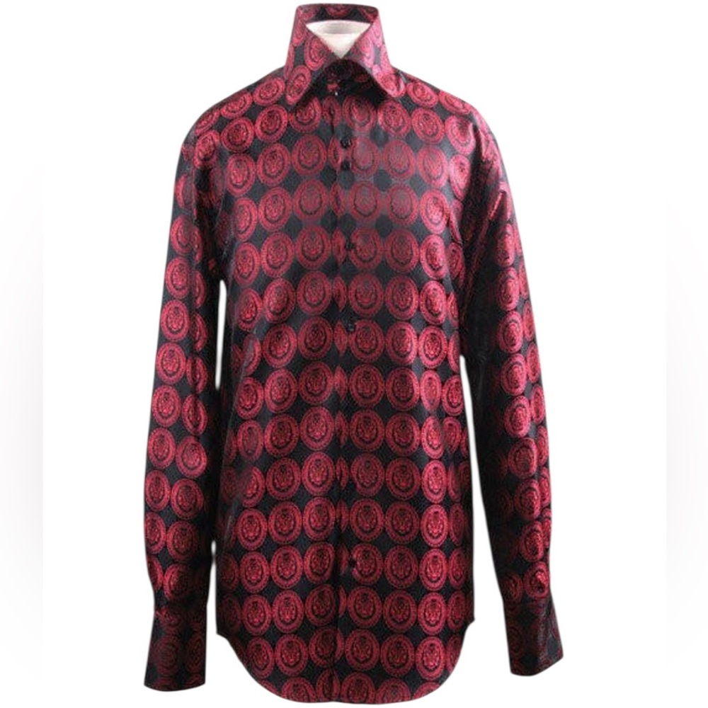 Daniel Ellissa Red and Black Fashion Dress Shirt Coin Pendant Pattern Men L 16.5